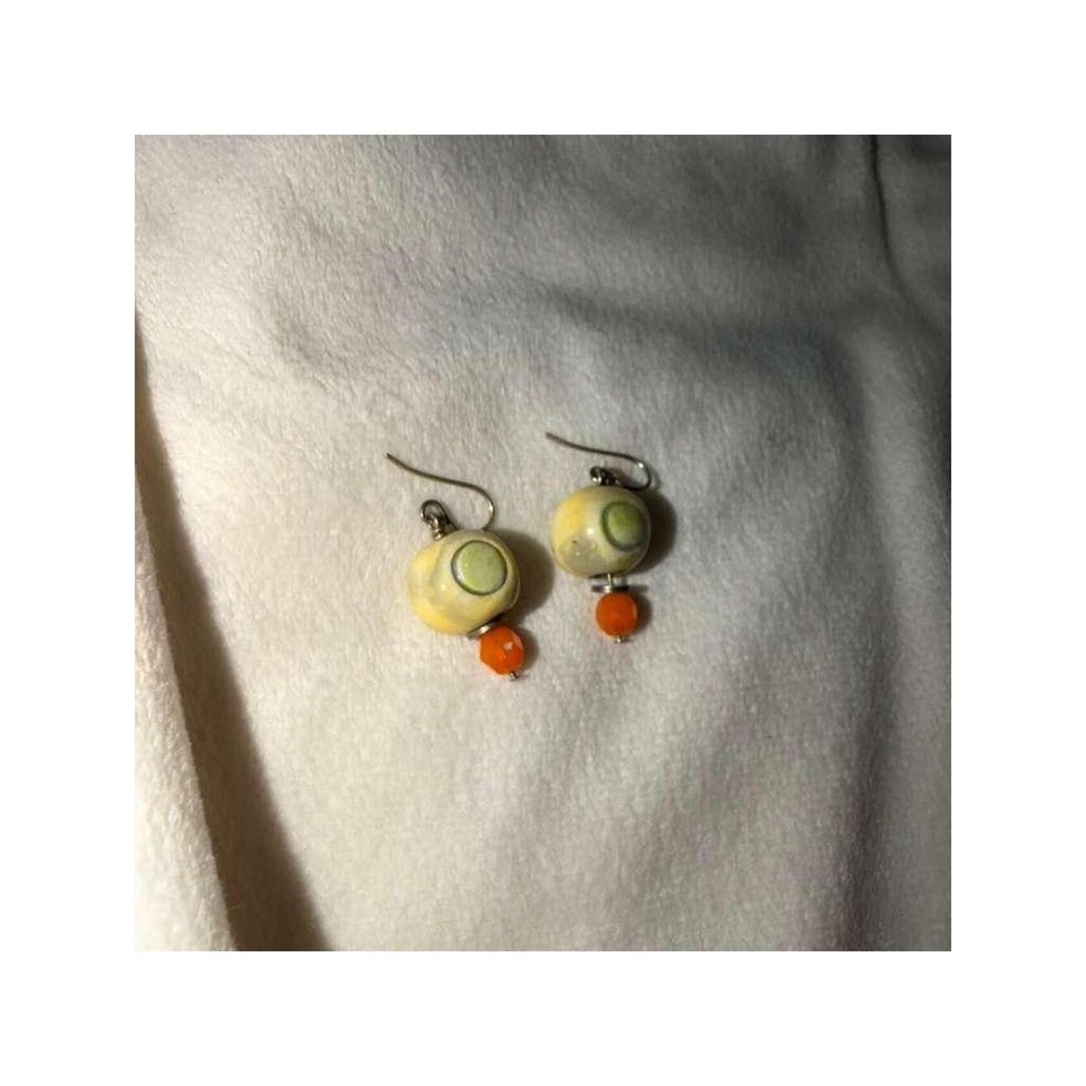 10-Drop Earrings Women OS Cream Green Orange Excellent Artisan Ceramic Eye